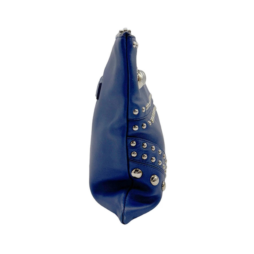 Prada Leather Blue Bag Metal Clutch Blue